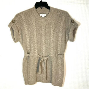 Kenar Sweater Size Small 100% Cashmere Cable Knit Short Sleeves Belted Tan